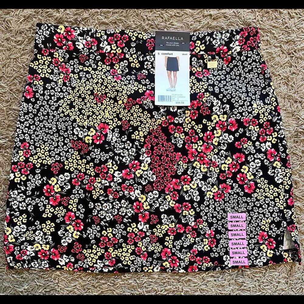 Women's Black Floral Skirt with Inner Shorts - Size S